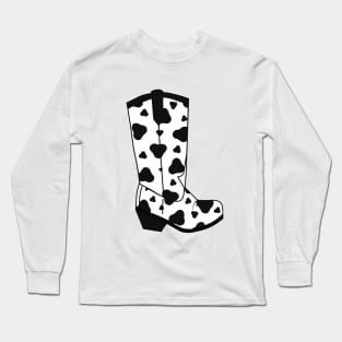 BLACK Cow Spots Cowboy Boots Long Sleeve T-Shirt